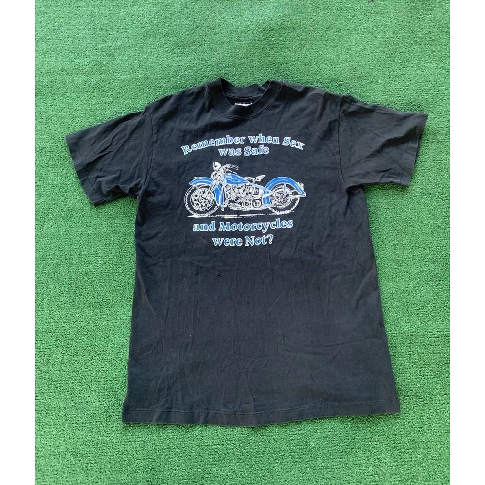 Vintage 80s Remember When Sex Was Safe Motorcycles Were Not Mens M Biker T Shirt